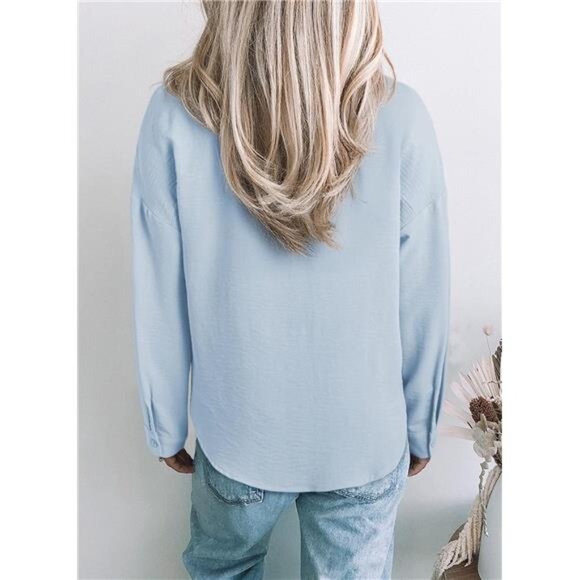 Classic Long Sleeve Blouse | Minimalist Solid Color Top | All-Season Office - Picture 3 of 4